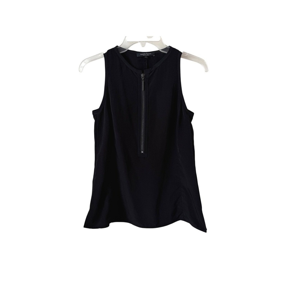 Nanette‎ Lepore Black Sleeveless Top Half Zip Neck Minimalist Classic USA Made